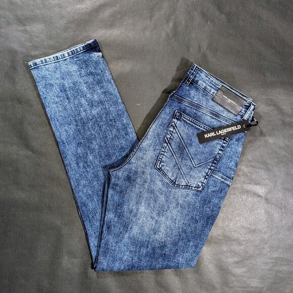 $99 Karl Lagerfeld Paris KL65 Jeans Men's 32x32 Indigo Distressed Stretch Jeans
